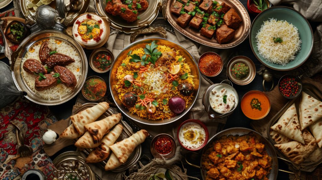 top view eid al fitr celebration with delicious food